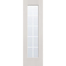 10 light grille flush glazed hurricane-rated fiberglass entry door, full lite, 24" x 80", white satin smooth finish, white grilles between glass