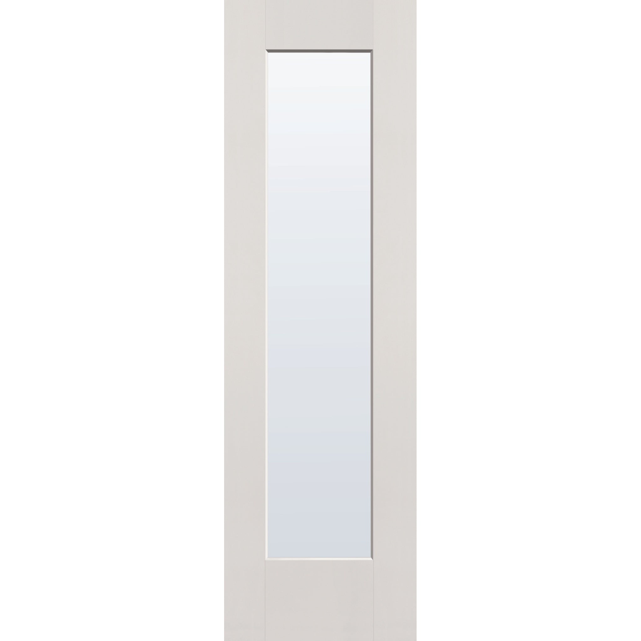 Clear flush glazed fiberglass entry door, full lite, 24" x 80", white satin smooth finish