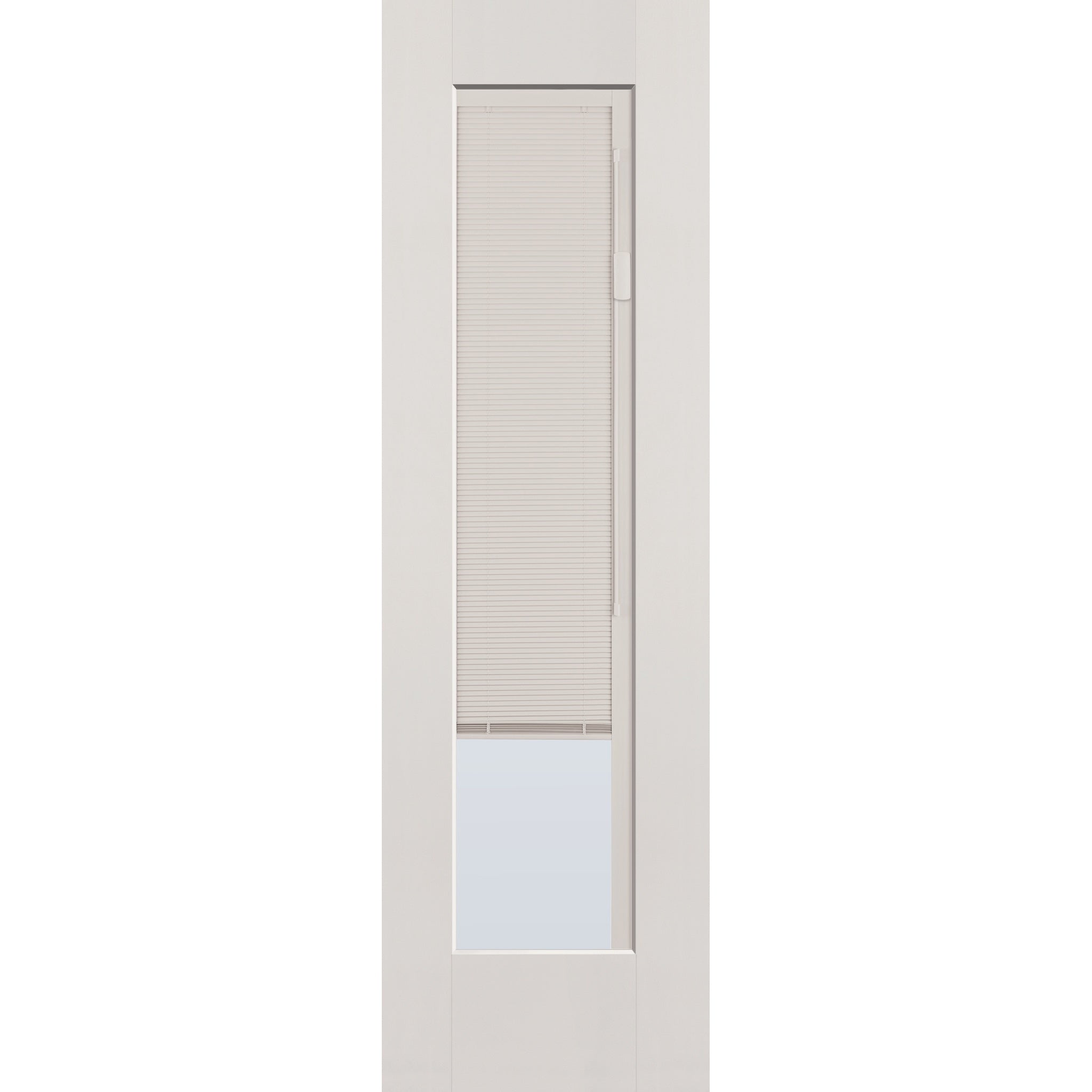 Raise & Lower Blinds flush glazed fiberglass entry door, full lite, 24" x 80", white satin smooth finish, white blinds