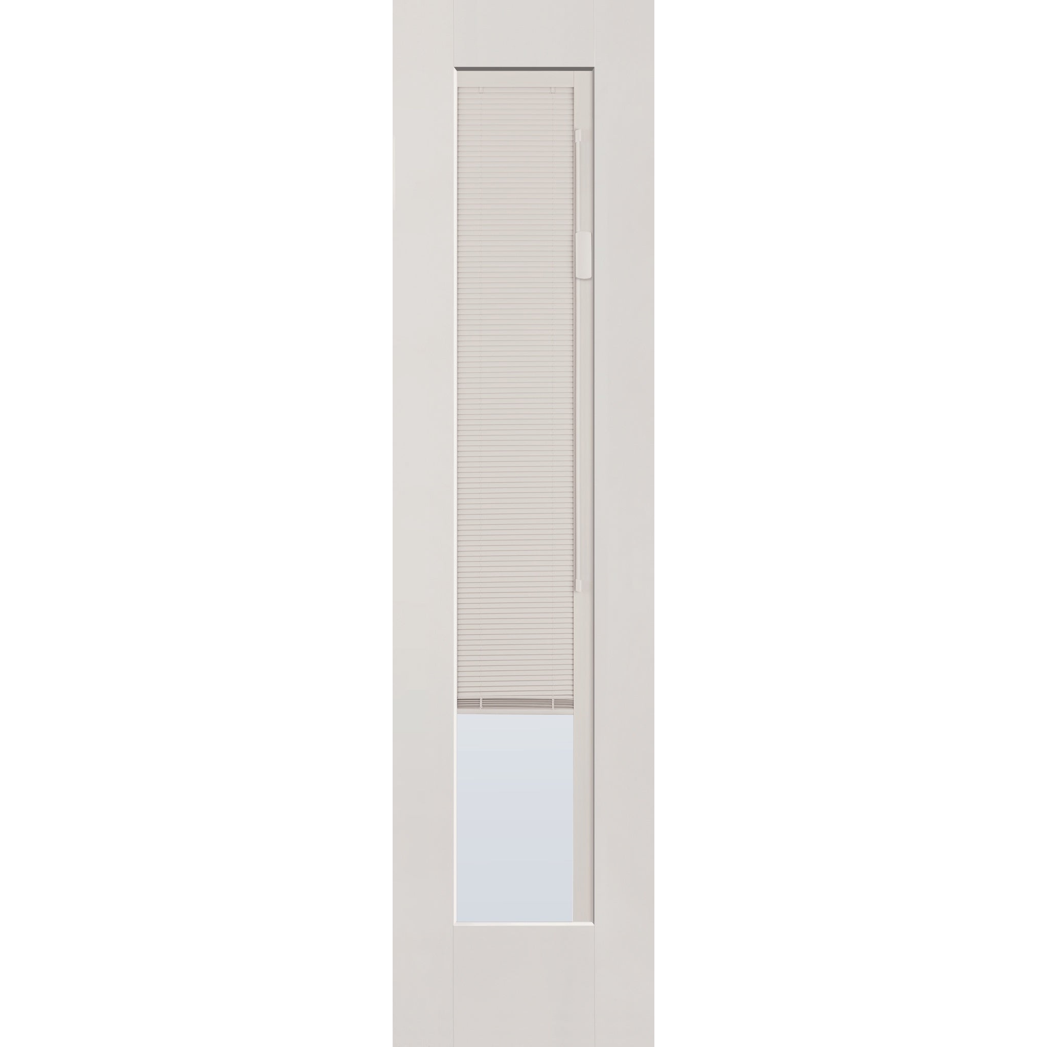 Raise & Lower Blinds flush glazed fiberglass entry door, full lite, 24" x 96", white satin smooth finish, white blinds