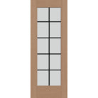 10 light grille flush glazed hurricane-rated fiberglass entry door, full lite, 30" x 80", tan woodgrain finish, black grilles between glass