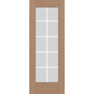 10 light grille flush glazed hurricane-rated fiberglass entry door, full lite, 30" x 80", tan woodgrain finish, white grilles between glass