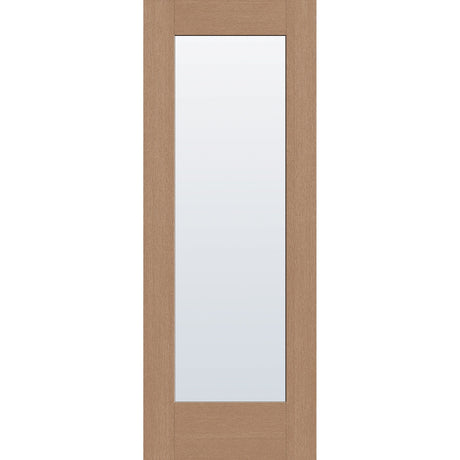 Clear flush glazed fiberglass entry door, full lite, 30" x 80", tan woodgrain finish