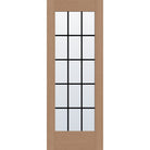 15 light grille flush glazed fiberglass entry door, full lite, 30" x 80", tan woodgrain finish, black grilles between glass