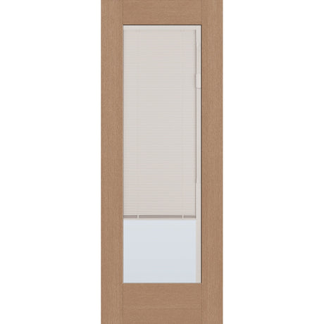 Raise & Lower Blinds flush glazed fiberglass entry door, full lite, 30" x 80", tan woodgrain finish, white blinds