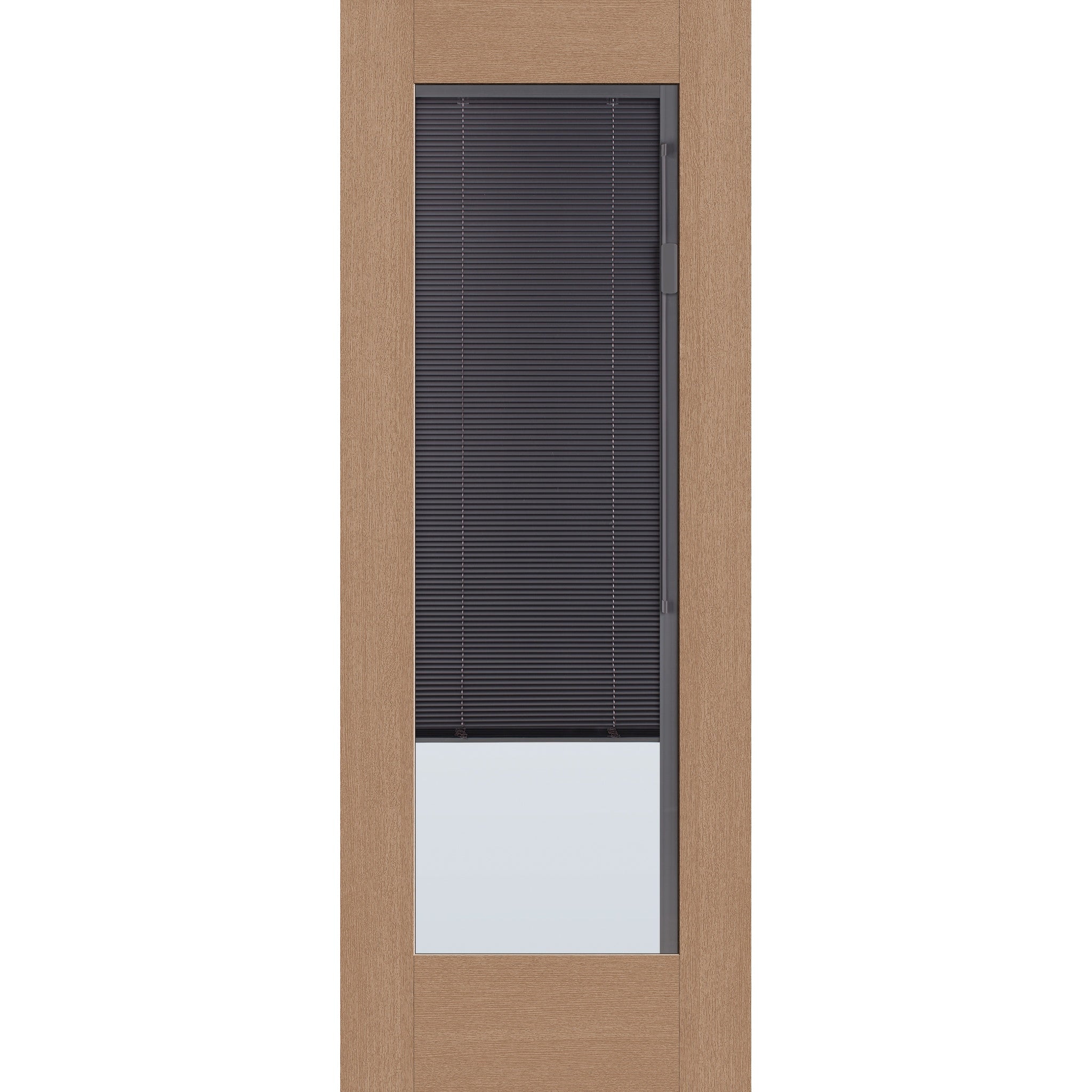 Raise & Lower Blinds flush glazed fiberglass entry door, full lite, 30" x 80", tan woodgrain finish, slate blinds