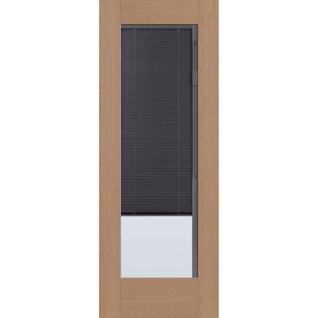 Raise & Lower Blinds flush glazed fiberglass entry door, full lite, 30" x 80", tan woodgrain finish, slate blinds