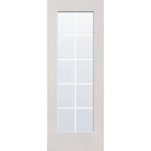 10 light grille flush glazed hurricane-rated fiberglass entry door, full lite, 30" x 80", white satin smooth finish, white grilles between glass