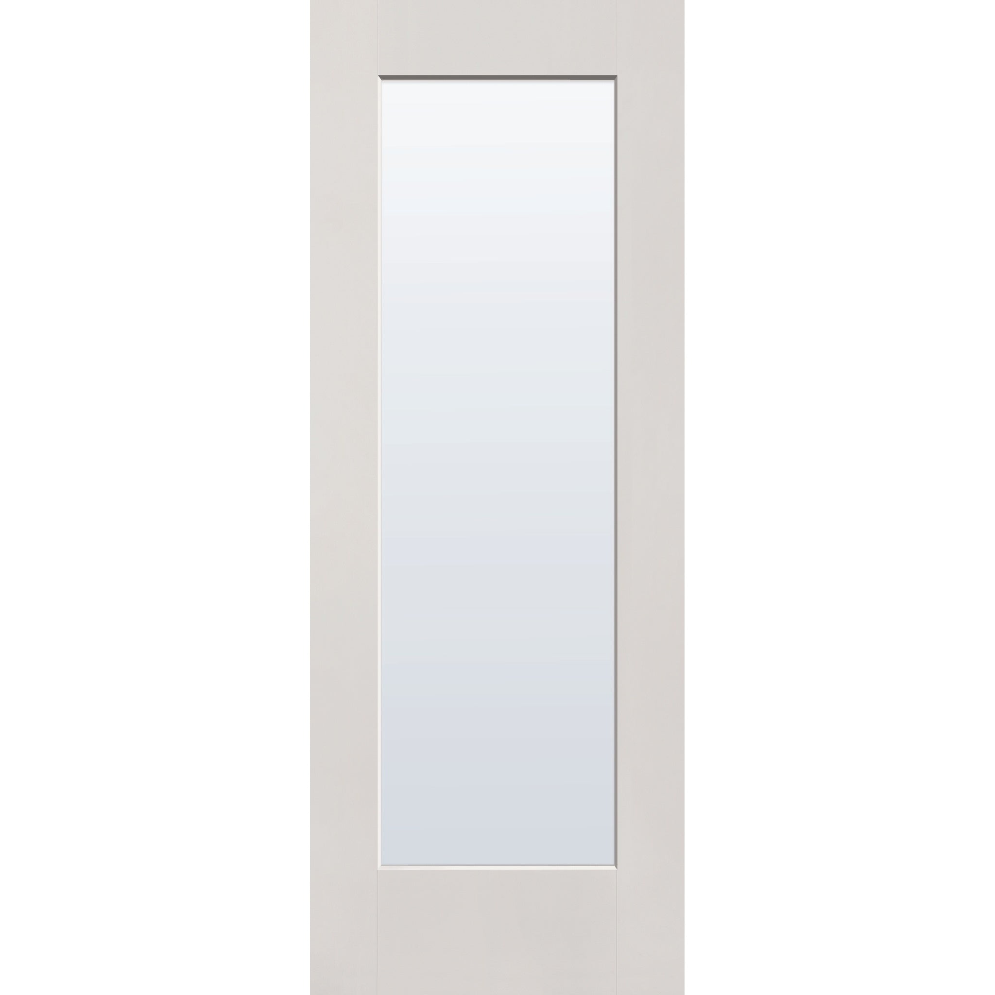 Clear flush glazed fiberglass entry door, full lite, 30" x 80", white satin smooth finish