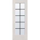 10 light grille flush glazed fiberglass entry door, full lite, 30" x 80", white satin smooth finish, black grilles between glass