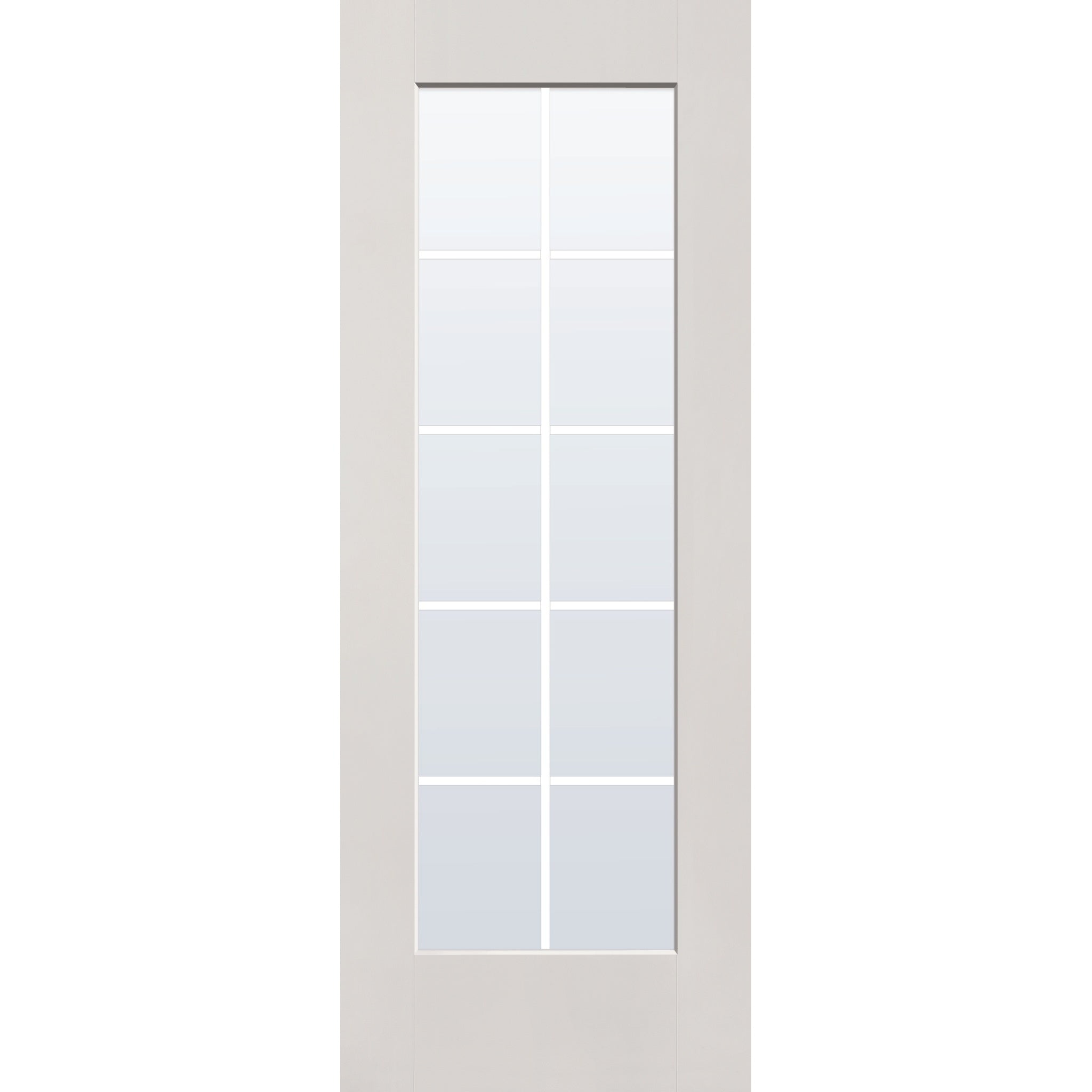 10 light grille flush glazed fiberglass entry door, full lite, 30" x 80", white satin smooth finish, white grilles between glass