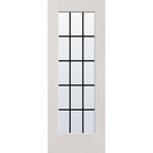 15 light grille flush glazed fiberglass entry door, full lite, 30" x 80", white satin smooth finish, black grilles between glass
