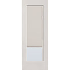 Raise & Lower Blinds flush glazed fiberglass entry door, full lite, 30" x 80", white satin smooth finish, white blinds