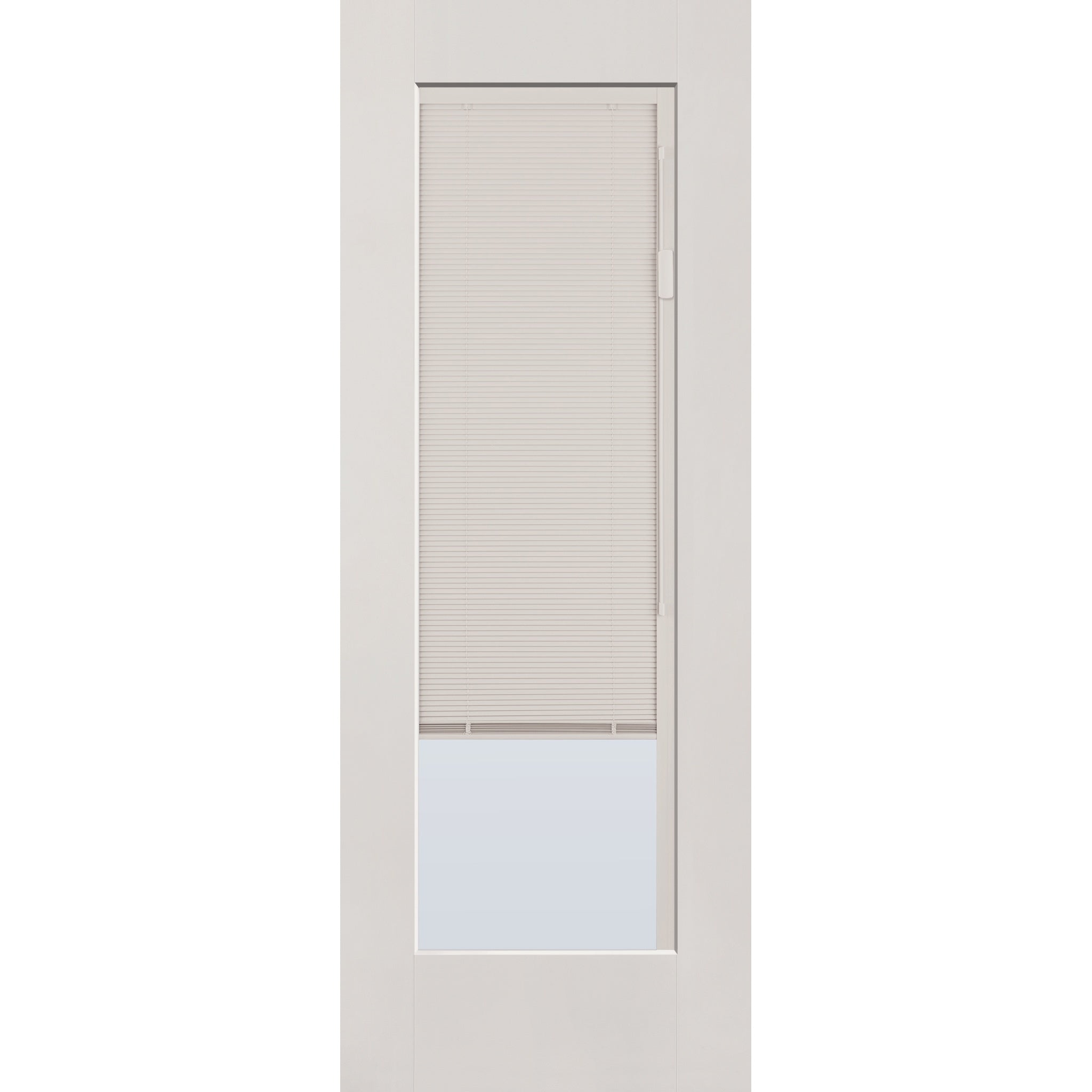 Raise & Lower Blinds flush glazed fiberglass entry door, full lite, 30" x 80", white satin smooth finish, white blinds