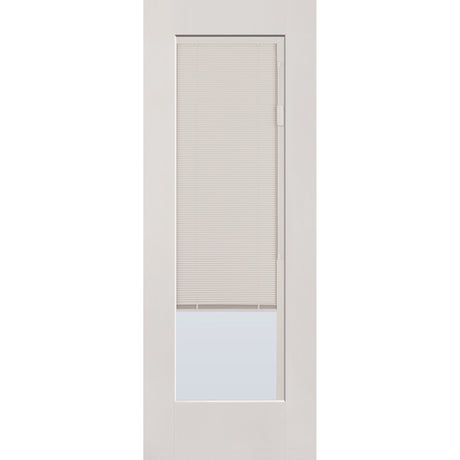 Raise & Lower Blinds flush glazed fiberglass entry door, full lite, 30" x 80", white satin smooth finish, white blinds