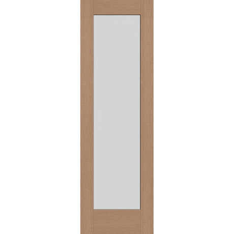 Frost flush glazed hurricane-rated fiberglass entry door, full lite, 30" x 96", tan woodgrain finish