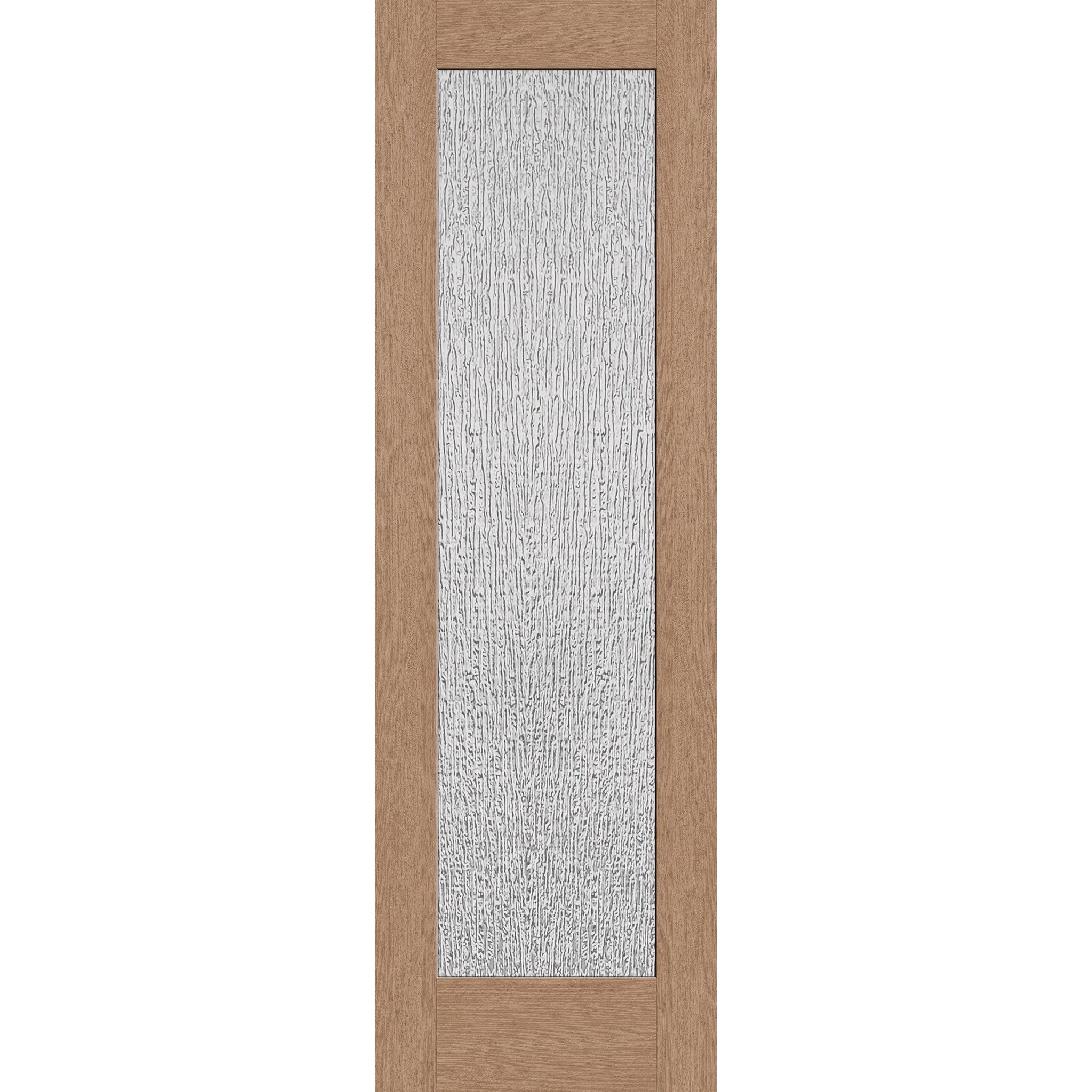Rain flush glazed hurricane-rated fiberglass entry door, full lite, 30" x 96", tan woodgrain finish