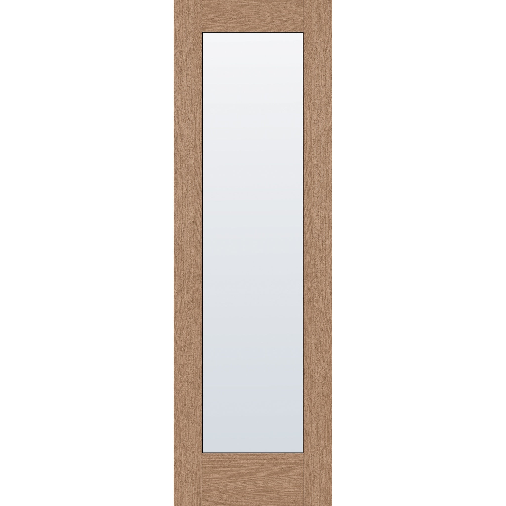 Clear flush glazed fiberglass entry door, full lite, 30" x 96", tan woodgrain finish