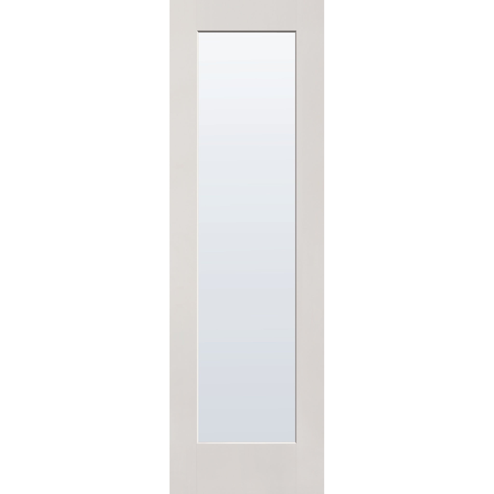Clear flush glazed hurricane-rated fiberglass entry door, full lite, 30" x 96", white satin smooth finish