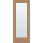 Clear flush glazed hurricane-rated fiberglass entry door, full lite, 32" x 80", tan woodgrain finish