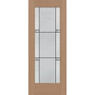Dexter flush glazed hurricane-rated fiberglass entry door, full lite, 32" x 80", tan woodgrain finish, Black Aluminum caming
