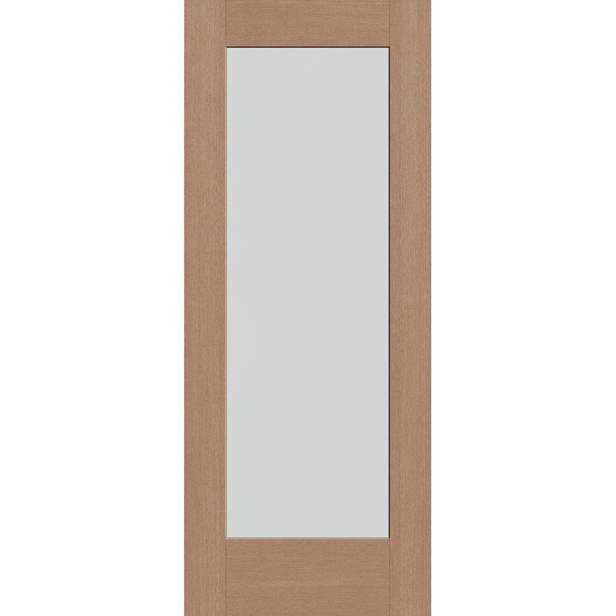 Frost flush glazed hurricane-rated fiberglass entry door, full lite, 32" x 80", tan woodgrain finish