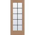 10 light grille flush glazed hurricane-rated fiberglass entry door, full lite, 32" x 80", tan woodgrain finish, black grilles between glass