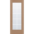 10 light grille flush glazed hurricane-rated fiberglass entry door, full lite, 32" x 80", tan woodgrain finish, white grilles between glass