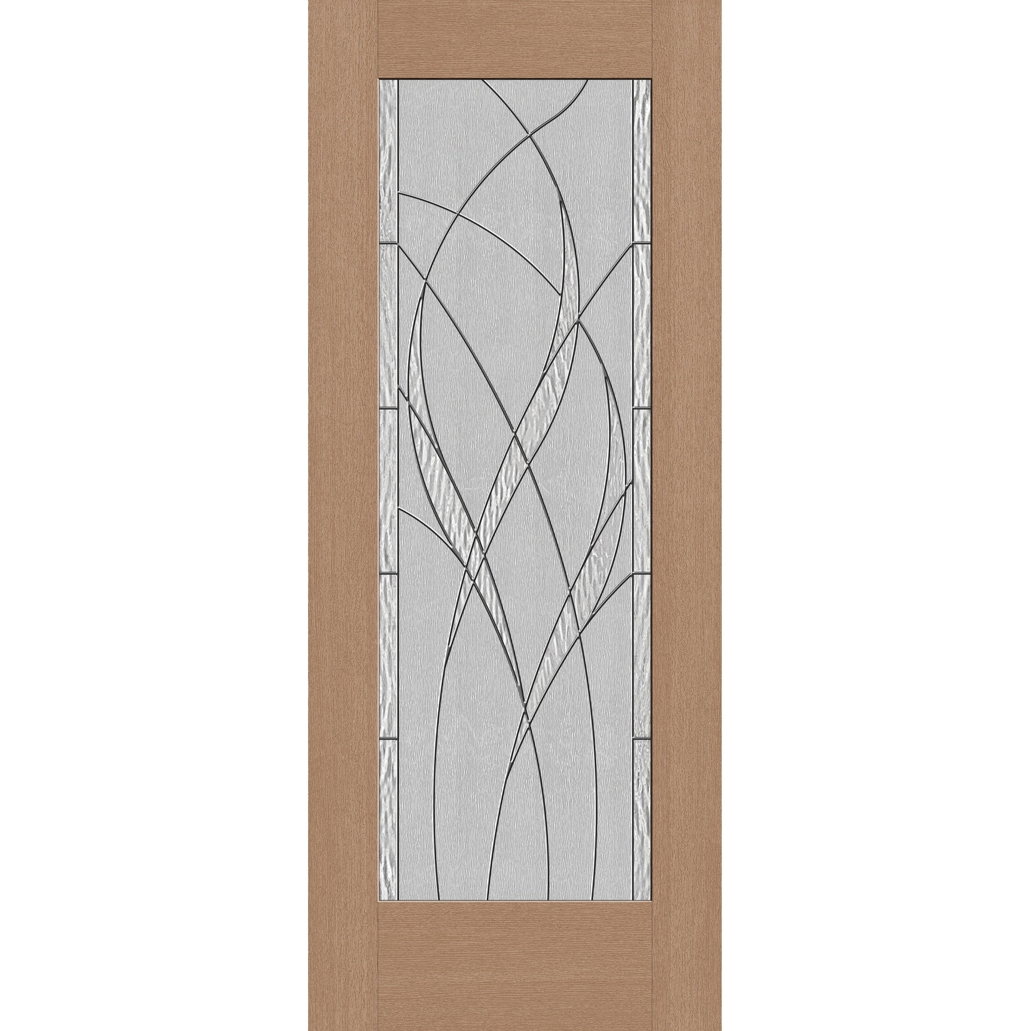 Waterside flush glazed hurricane-rated fiberglass entry door, full lite, 32" x 80", tan woodgrain finish, Black Chrome caming