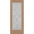 Austin flush glazed fiberglass entry door, full lite, 32" x 80", tan woodgrain finish, Satin Nickel caming