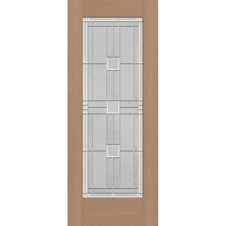 Austin flush glazed fiberglass entry door, full lite, 32" x 80", tan woodgrain finish, Satin Nickel caming
