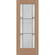 Dexter flush glazed fiberglass entry door, full lite, 32" x 80", tan woodgrain finish, Black Aluminum caming