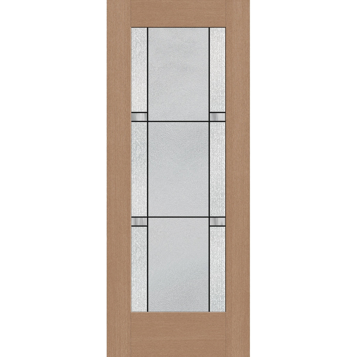 Dexter flush glazed fiberglass entry door, full lite, 32" x 80", tan woodgrain finish, Black Aluminum caming