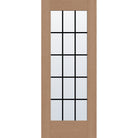 15 light grille flush glazed fiberglass entry door, full lite, 32" x 80", tan woodgrain finish, black grilles between glass