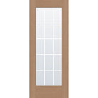 15 light grille flush glazed fiberglass entry door, full lite, 32" x 80", tan woodgrain finish, white grilles between glass
