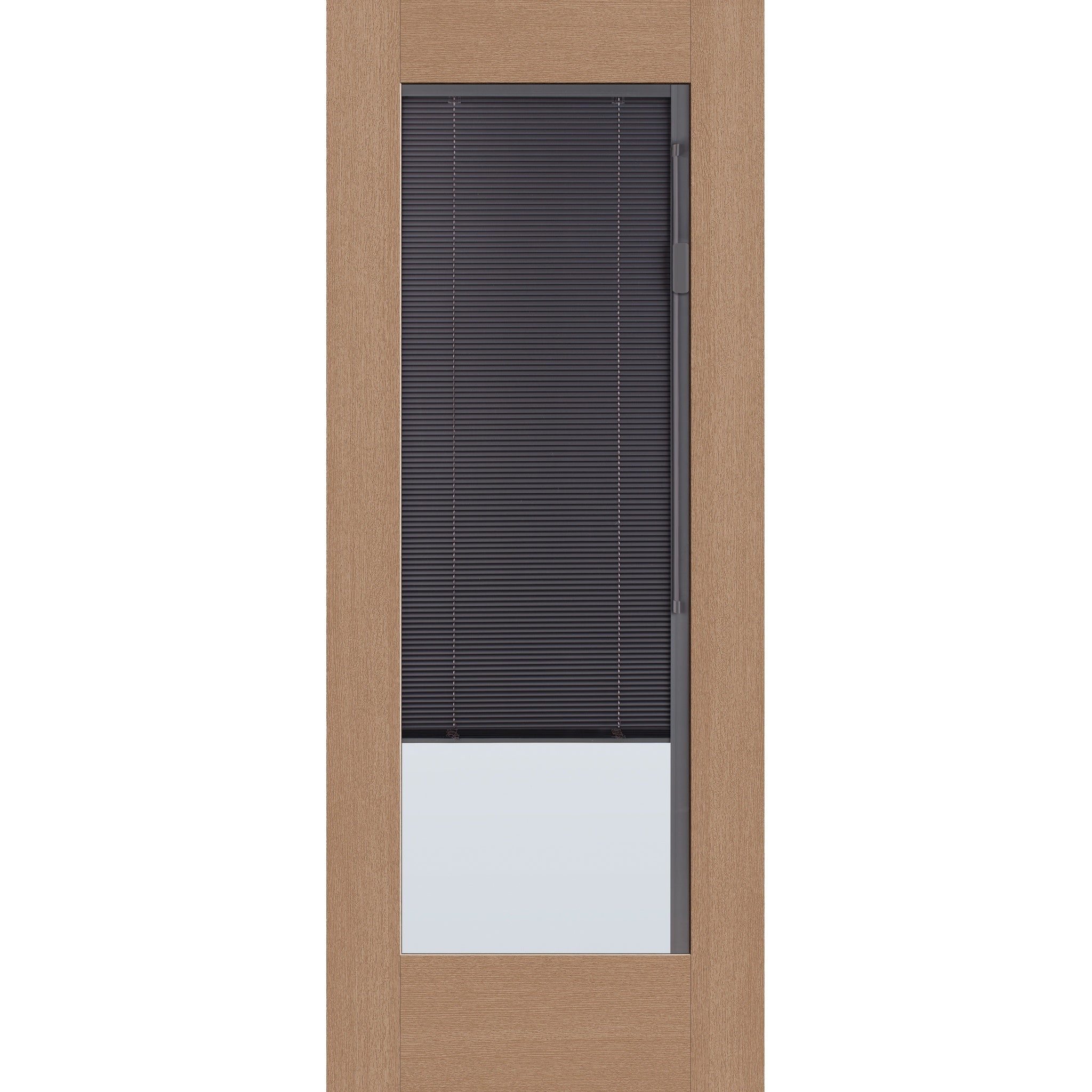 Raise & Lower Blinds flush glazed fiberglass entry door, full lite, 32" x 80", tan woodgrain finish, slate blinds