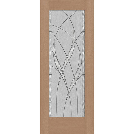 Waterside flush glazed fiberglass entry door, full lite, 32" x 80", tan woodgrain finish, Black Chrome caming