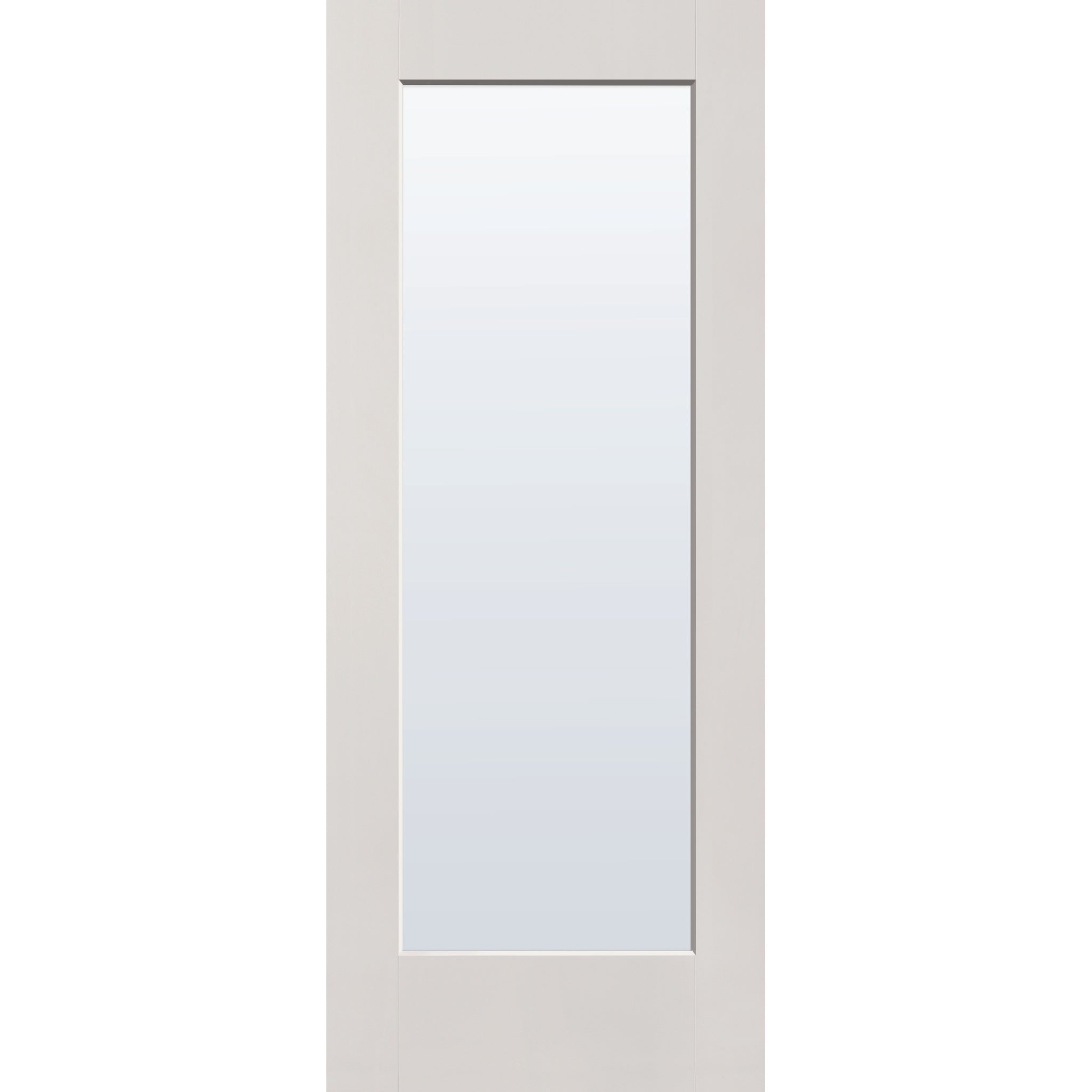 Clear flush glazed hurricane-rated fiberglass entry door, full lite, 32" x 80", white satin smooth finish
