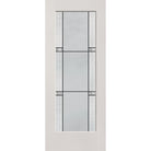 Dexter flush glazed hurricane-rated fiberglass entry door, full lite, 32" x 80", white satin smooth finish, Black Aluminum caming