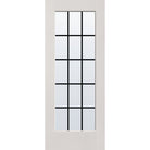 15 light grille flush glazed hurricane-rated fiberglass entry door, full lite, 32" x 80", white satin smooth finish, black grilles between glass