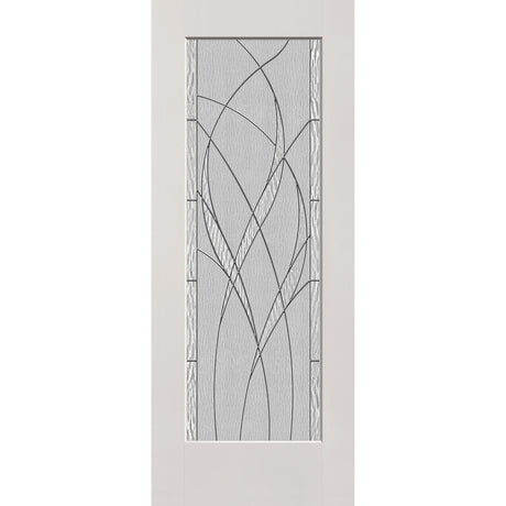 Waterside flush glazed hurricane-rated fiberglass entry door, full lite, 32" x 80", white satin smooth finish, Black Chrome caming