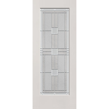 Austin flush glazed fiberglass entry door, full lite, 32" x 80", white satin smooth finish, Satin Nickel caming