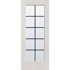 10 light grille flush glazed fiberglass entry door, full lite, 32" x 80", white satin smooth finish, black grilles between glass