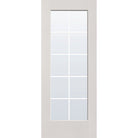 10 light grille flush glazed fiberglass entry door, full lite, 32" x 80", white satin smooth finish, white grilles between glass