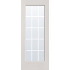 15 light grille flush glazed fiberglass entry door, full lite, 32" x 80", white satin smooth finish, white grilles between glass