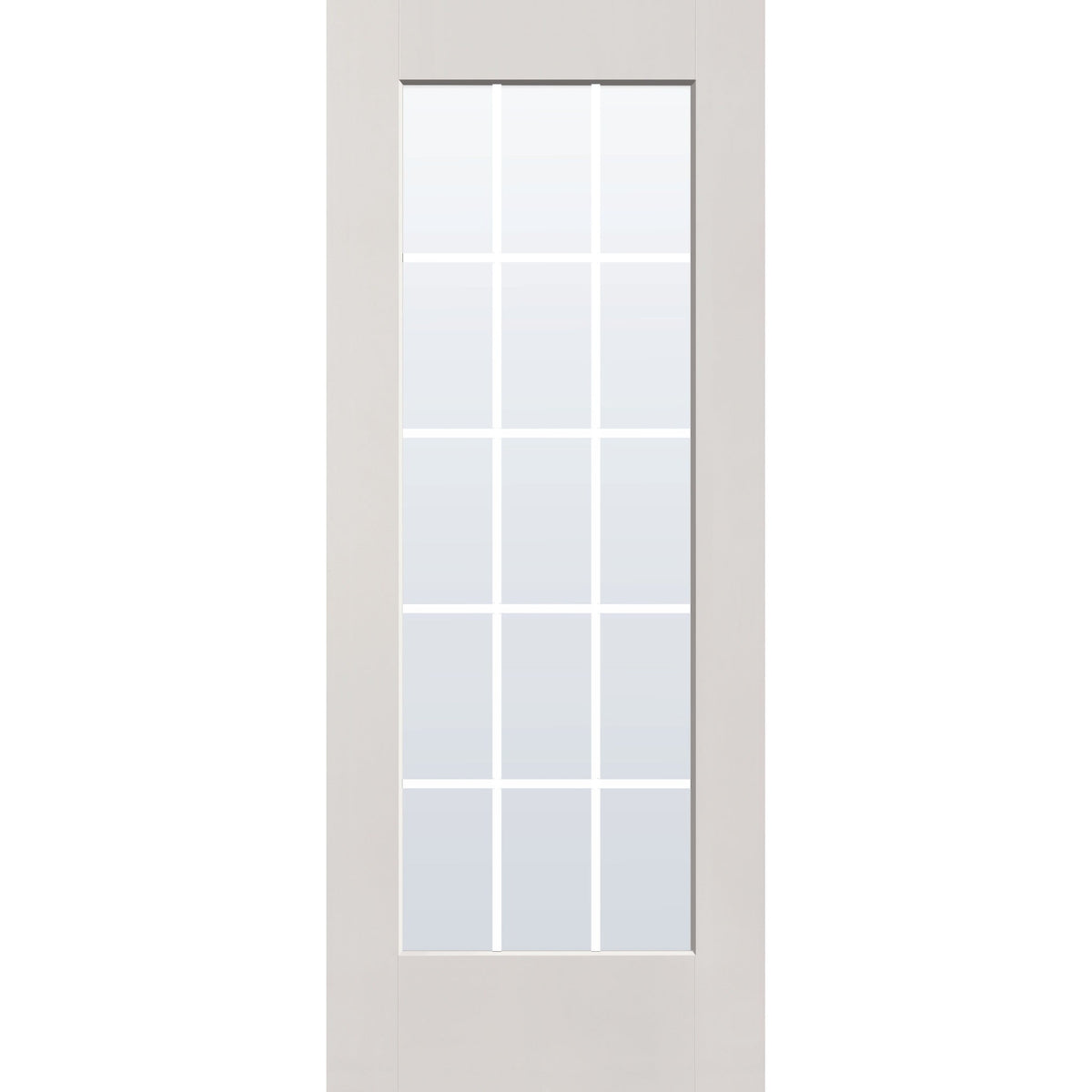 15 light grille flush glazed fiberglass entry door, full lite, 32" x 80", white satin smooth finish, white grilles between glass