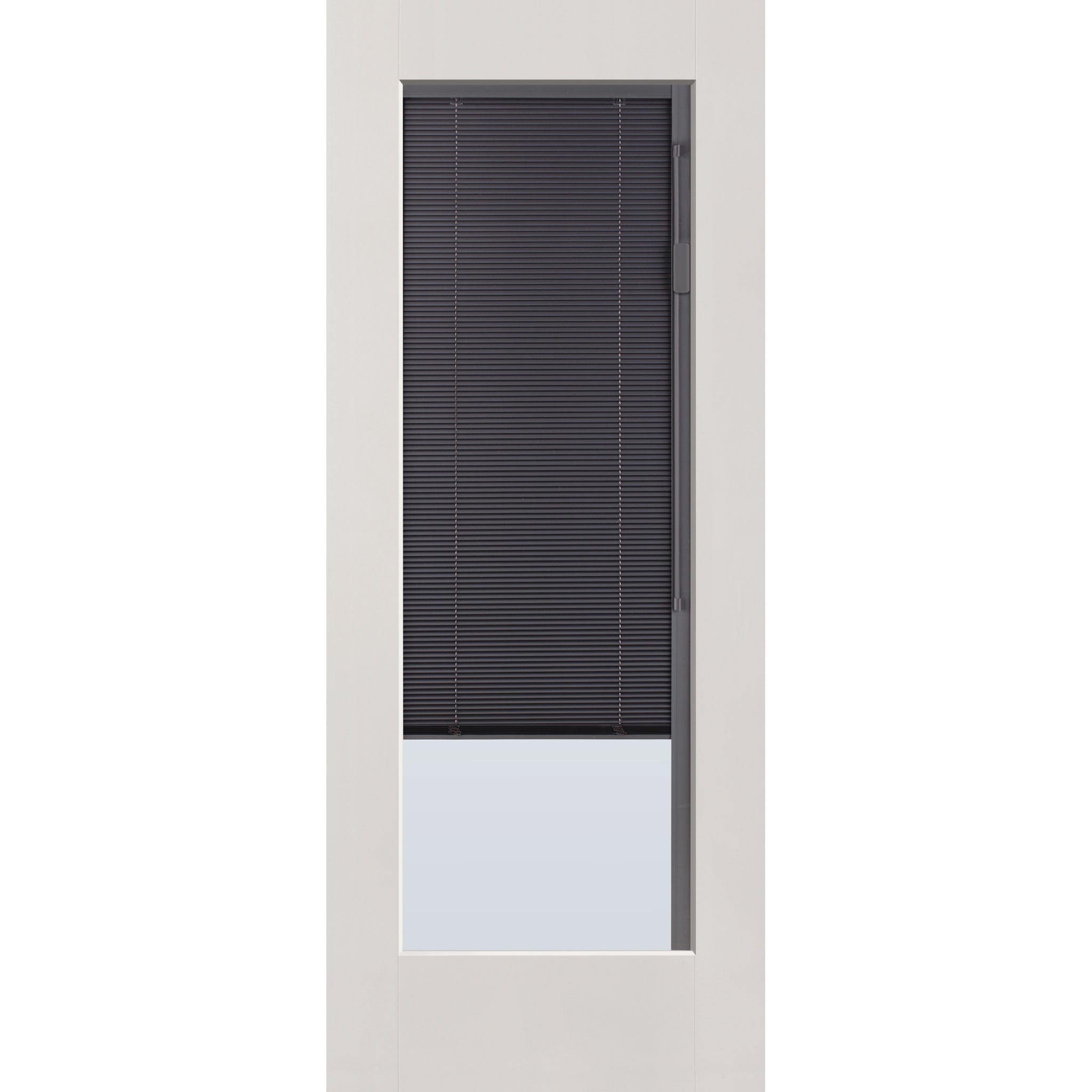 Raise & Lower Blinds flush glazed fiberglass entry door, full lite, 32" x 80", white satin smooth finish, slate blinds