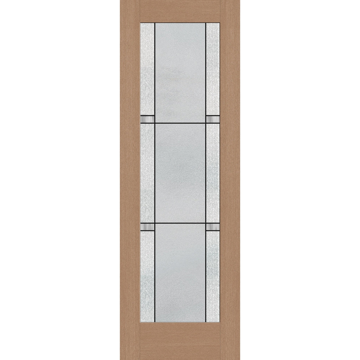Dexter flush glazed hurricane-rated fiberglass entry door, full lite, 32" x 96", tan woodgrain finish, Black Aluminum caming