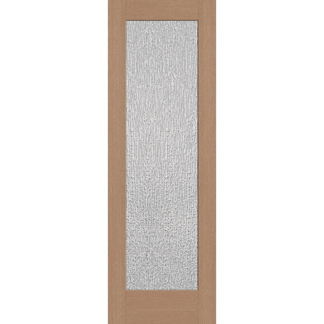 Rain flush glazed hurricane-rated fiberglass entry door, full lite, 32" x 96", tan woodgrain finish