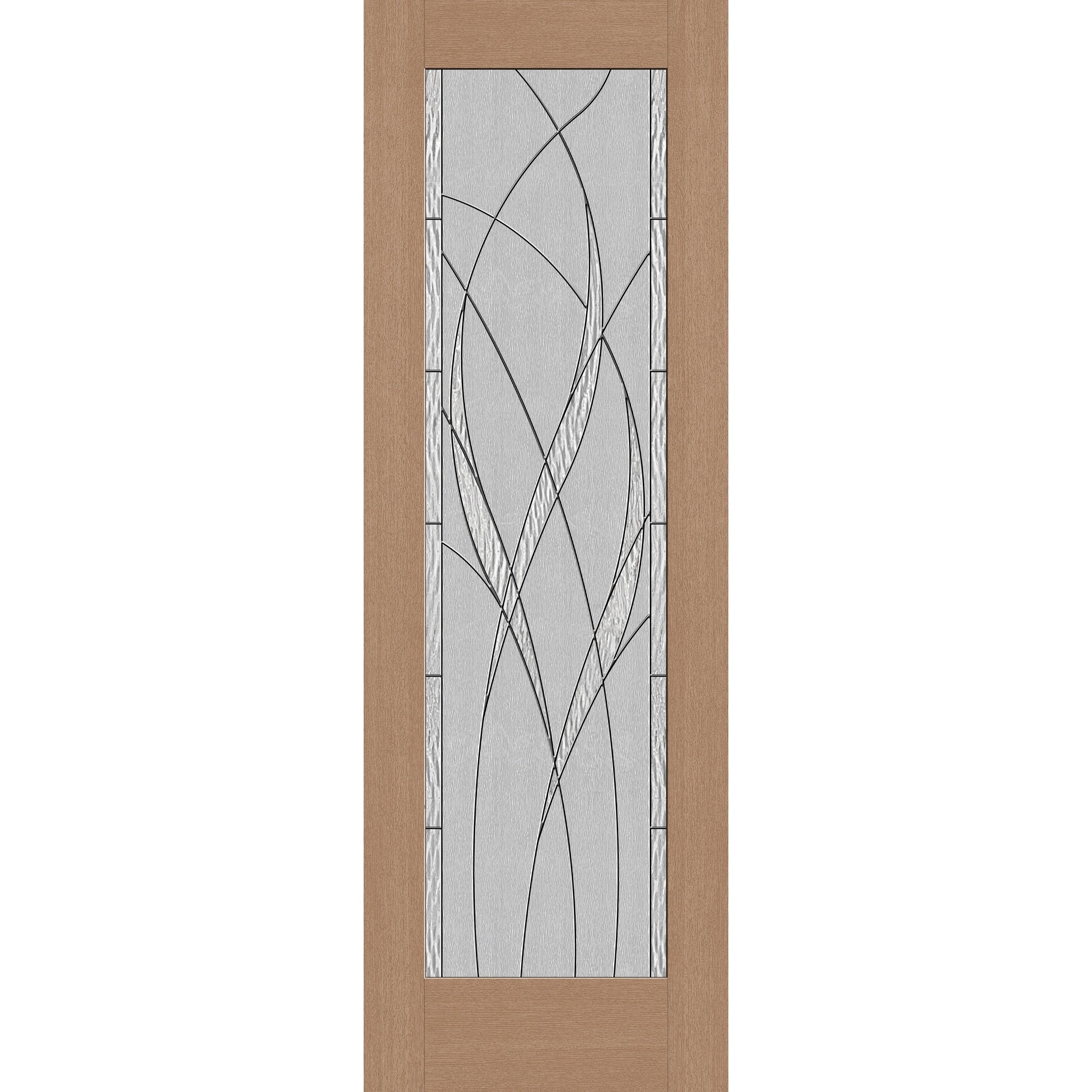 Waterside flush glazed hurricane-rated fiberglass entry door, full lite, 32" x 96", tan woodgrain finish, Black Chrome caming